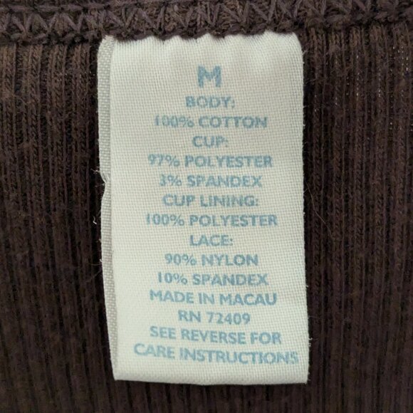 VTG 00s Y2K Brown Ribbed Knit Satin Bust Crisscross Lace Trim Babydoll Tank Top - Picture 6 of 6